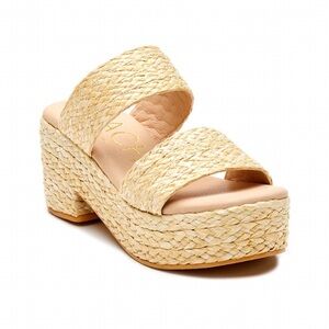 New! Matisse Oceanave Raffia Braided Straw Chunky Block Heel Platform Sandals
